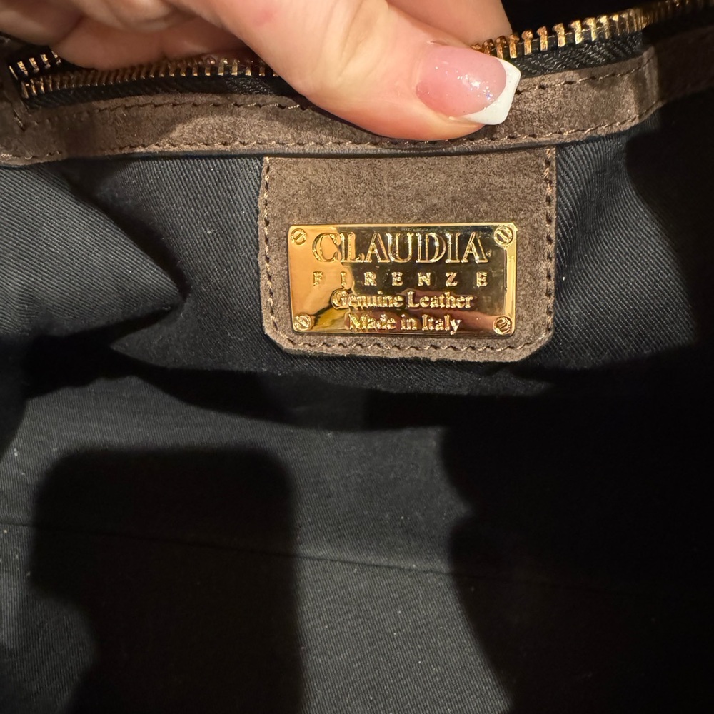 Brown Italian Suede Handbag with Gold Accents - Picture 4 of 4